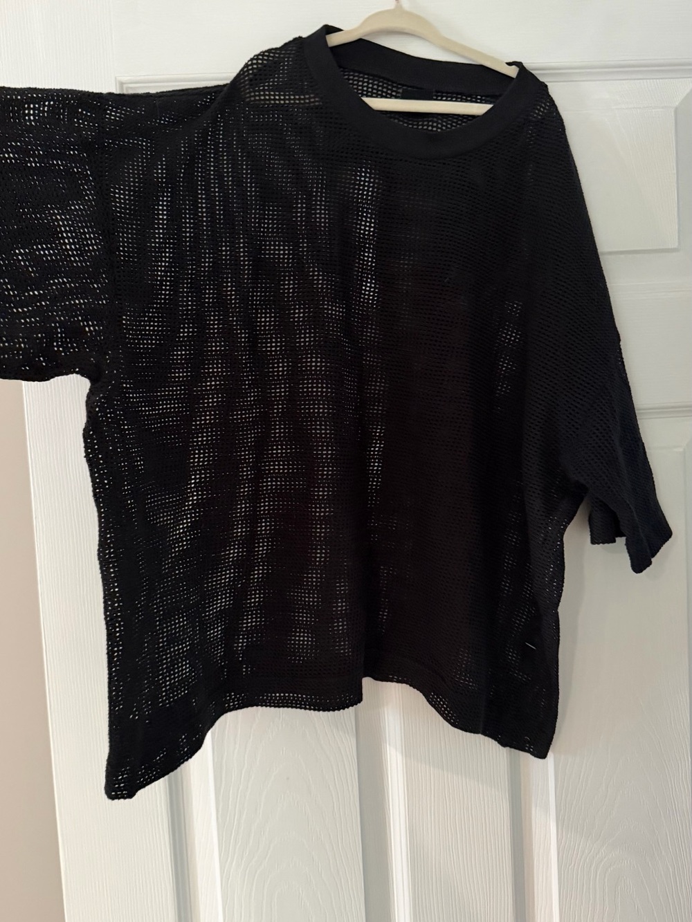 Black Open-Knit Short Sleeve Top THE STANDARD CLOTH